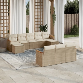 Juego de sofás jardín con cojines beige 10 pzas ratán sintético