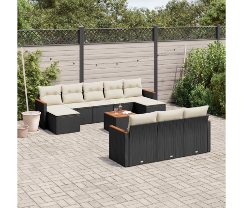 Set de sofás de jardín 11 pzas y cojines ratán sintético negro