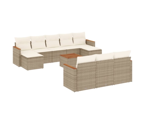 Set de sofás de jardín 11pzas con cojines ratán sintético beige