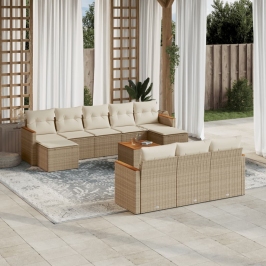 Set de sofás de jardín 11pzas con cojines ratán sintético beige