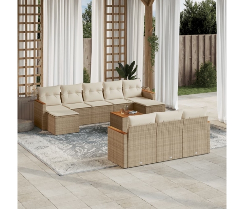 Set de sofás de jardín 11pzas con cojines ratán sintético beige