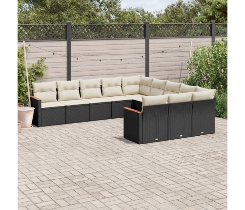 Set de sofás de jardín 11 pzas y cojines ratán sintético negro