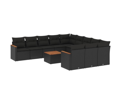 Set de sofás de jardín 12 piezas cojines ratán sintético negro