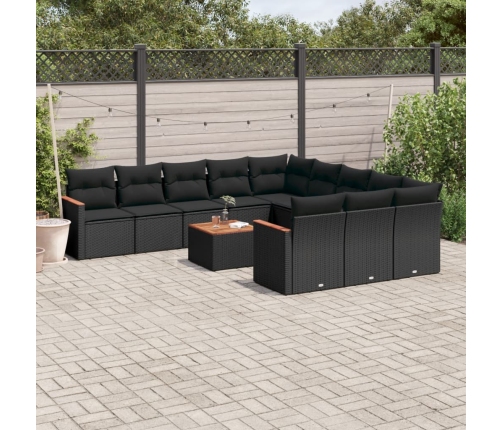 Set de sofás de jardín 12 piezas cojines ratán sintético negro