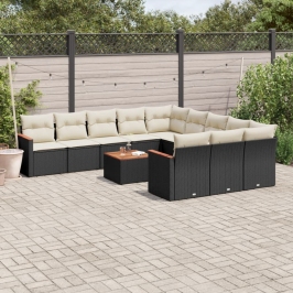 Set de sofás de jardín 12 piezas cojines ratán sintético negro