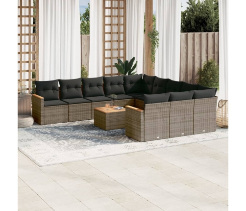 Set de sofás de jardín 12 pzas con cojines ratán sintético gris