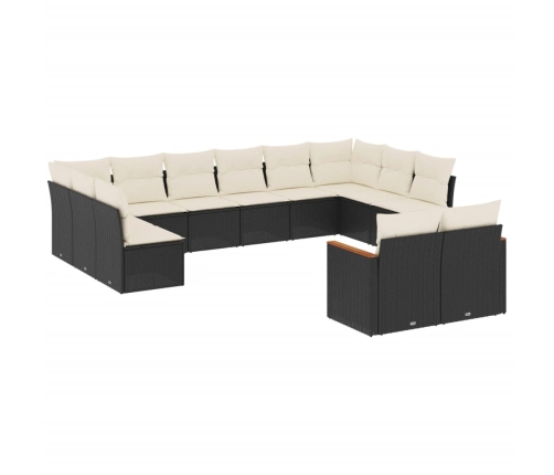 Set de sofás de jardín 12 piezas cojines ratán sintético negro