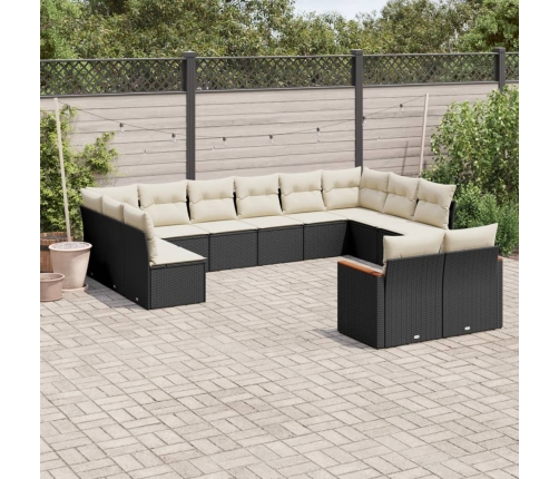 Set de sofás de jardín 12 piezas cojines ratán sintético negro