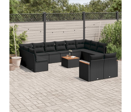 Set de sofás de jardín y cojines 13 pzas ratán sintético negro