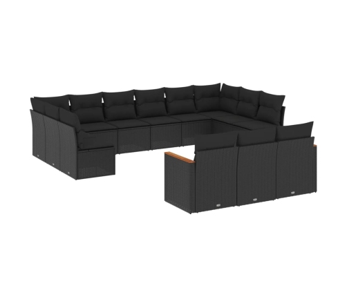 Set de sofás de jardín y cojines 13 pzas ratán sintético negro