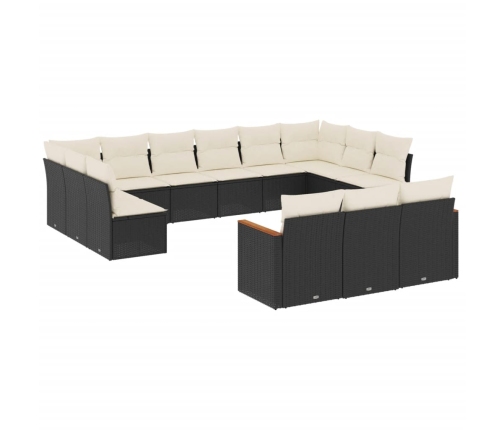 Set de sofás de jardín y cojines 13 pzas ratán sintético negro