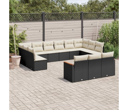 Set de sofás de jardín y cojines 13 pzas ratán sintético negro
