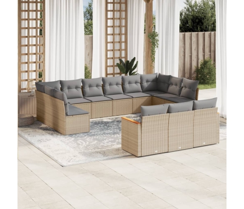 Set sofás de jardín con cojines 13 pzas ratán sintético beige