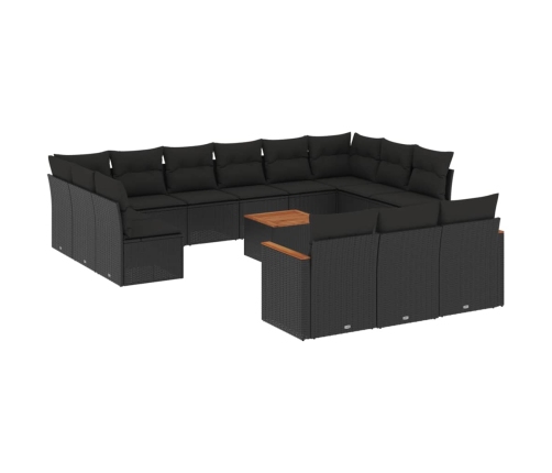Set sofás de jardín 14 pzas con cojines ratán sintético negro