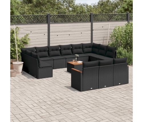 Set sofás de jardín 14 pzas con cojines ratán sintético negro