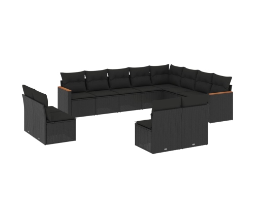 Set de sofás de jardín 12 piezas cojines ratán sintético negro