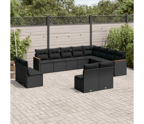 Set de sofás de jardín 12 piezas cojines ratán sintético negro