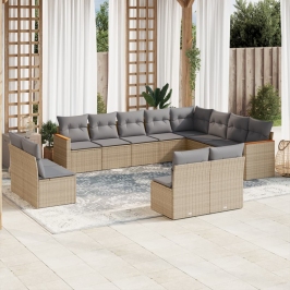 Set de sofás de jardín 12 pzas y cojines ratán sintético marrón