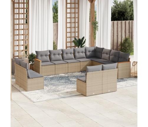 Set de sofás de jardín 12 pzas y cojines ratán sintético marrón