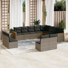 Set de sofás de jardín 12 pzas con cojines ratán sintético gris