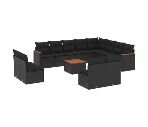 Set de sofás de jardín y cojines 13 pzas ratán sintético negro