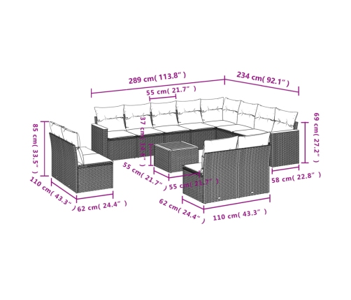Set sofás de jardín con cojines 13 pzas ratán sintético beige