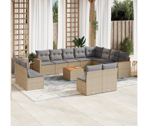 Set sofás de jardín con cojines 13 pzas ratán sintético beige