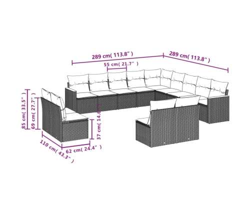 Set sofás de jardín con cojines 13 pzas ratán sintético beige