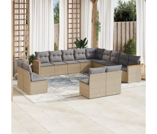Set sofás de jardín con cojines 13 pzas ratán sintético beige