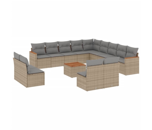 Set sofás de jardín 14 pzas con cojines ratán sintético beige