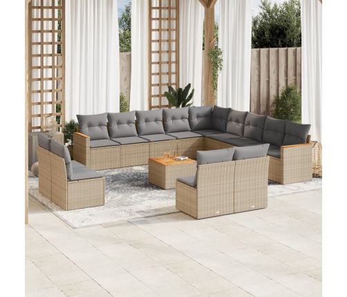 Set sofás de jardín 14 pzas con cojines ratán sintético beige