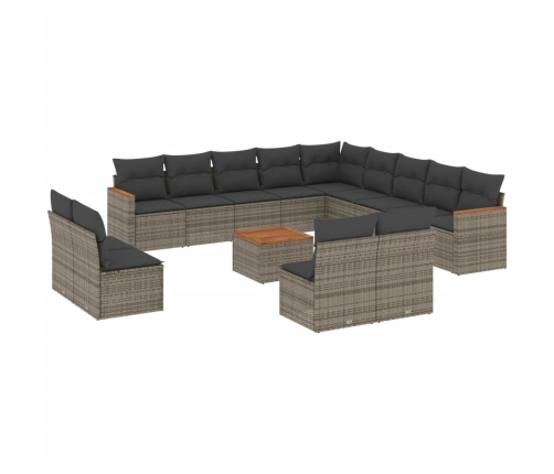 Set de sofás de jardín 14 pzas con cojines ratán sintético gris