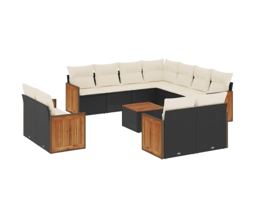 Set de sofás de jardín 12 piezas cojines ratán sintético negro