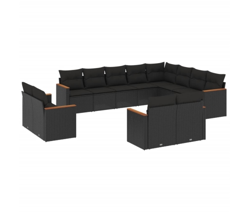 Set de sofás de jardín 12 piezas cojines ratán sintético negro