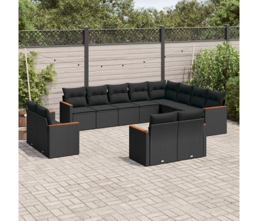 Set de sofás de jardín 12 piezas cojines ratán sintético negro