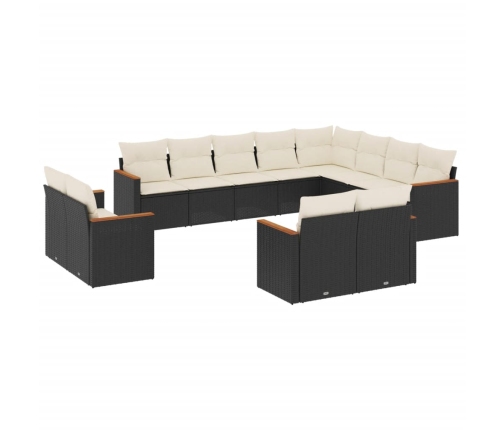 Set de sofás de jardín 12 piezas cojines ratán sintético negro