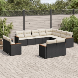 Set de sofás de jardín 12 piezas cojines ratán sintético negro
