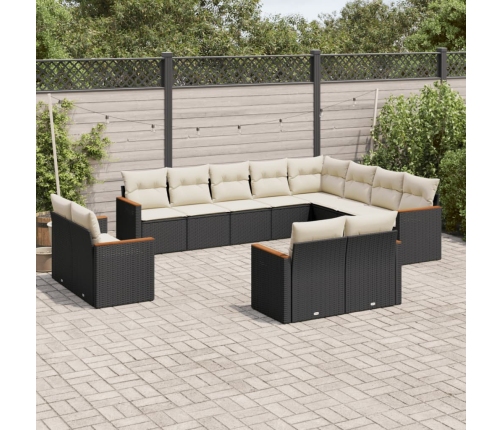 Set de sofás de jardín 12 piezas cojines ratán sintético negro