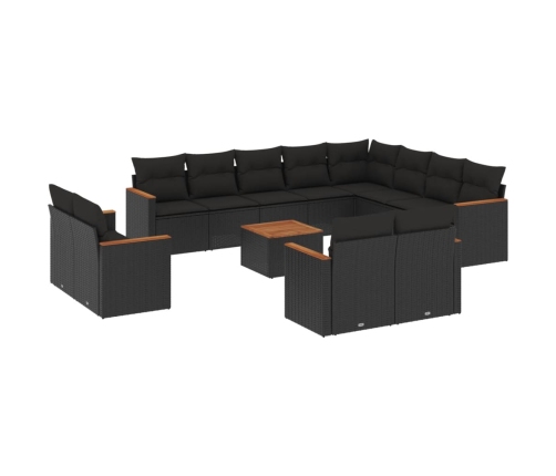 Set de sofás de jardín y cojines 13 pzas ratán sintético negro