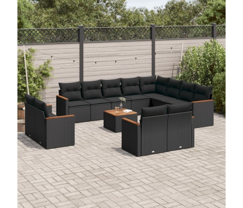 Set de sofás de jardín y cojines 13 pzas ratán sintético negro