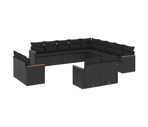 Set de sofás de jardín y cojines 13 pzas ratán sintético negro