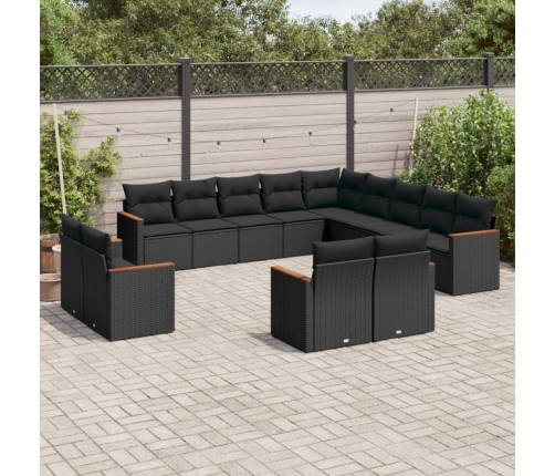 Set de sofás de jardín y cojines 13 pzas ratán sintético negro