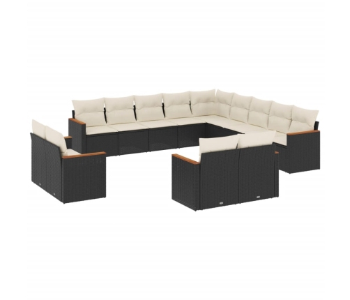 Set de sofás de jardín y cojines 13 pzas ratán sintético negro