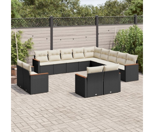 Set de sofás de jardín y cojines 13 pzas ratán sintético negro