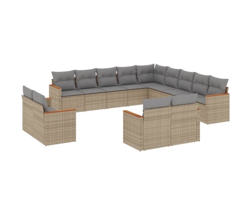 Set sofás de jardín con cojines 13 pzas ratán sintético beige