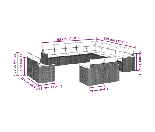 Set sofás de jardín con cojines 13 pzas ratán sintético beige
