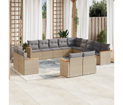 Set sofás de jardín con cojines 13 pzas ratán sintético beige