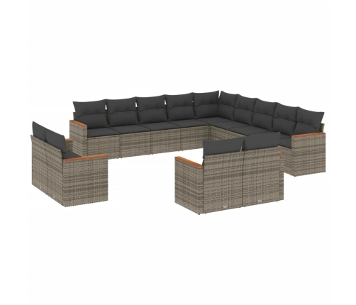 Set sofás de jardín con cojines 13 piezas ratán sintético gris