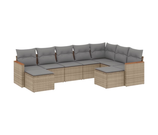 Set de sofás de jardín 9 pzas con cojines ratán sintético beige