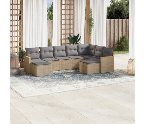 Set de sofás de jardín 9 pzas con cojines ratán sintético beige